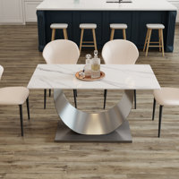 Sintered Stone Top Metal Base Dining Table by Orren Ellis