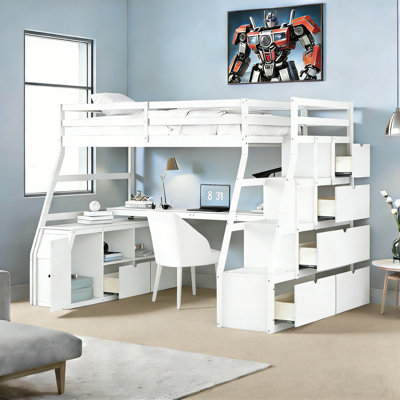 Heiki Storage Loft Bed with Desk and Stairs by Harriet Bee