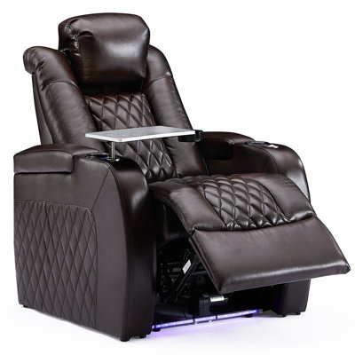 Jorgia Leather Home Theater Seat with Cup Holder by Wrought Studio