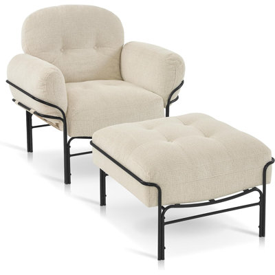 Bunya Modern Accent Chair with Ottoman, Chenille Upholstered Leisure Sofa Chair, Removable and Washable Cushion by Brayden Studio