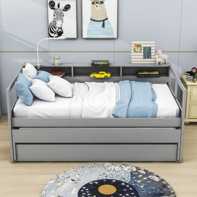 Ajara Twin XL Wooden Daybed with Two Twin Size Trundles and Three Shelves by Wildon Home