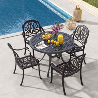 Armilda 4 Piece Patio Cast Aluminum Dining Chairs Armrests Outdoor Stackable Bronze by Lark Manor
