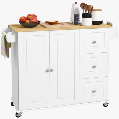Khloi Rolling Kitchen Cart with Solid Wood Top by Winston Porter