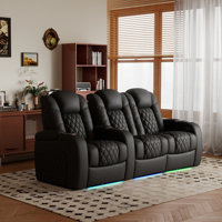 Blosser Leather Home Theater Seating with Cup Holder by Latitude Run