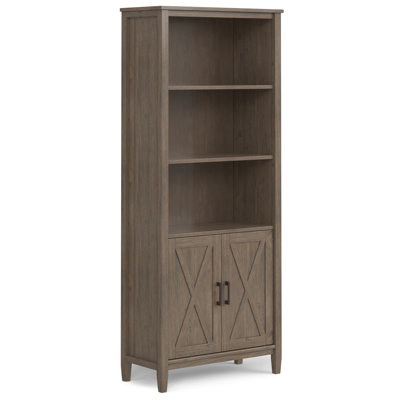 Ela 30"W Solid Wood 3 Shelf Bookcase with Adjustable Shelves and Cabinet with Shaker-Style Doors