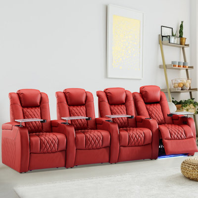 Leather Power Reclining Home Theater Seat With Cup Holder(set Of 4) by Latitude Run