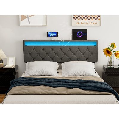 Bertwald Upholstered Headboard With 2 Usb Ports & Led Lights - Adjustable Height by Brayden Studio