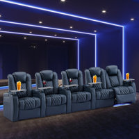 Gray Leather Home Theater Seating with Cup Holder by Hokku Designs