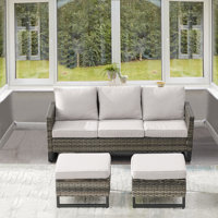Ingvald 74" Wide Outdoor Wicker Sofa Patio Couch with Ottoman by Latitude Run