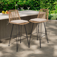 Chateau Wicker Outdoor Stool with Cushion by Bayou Breeze