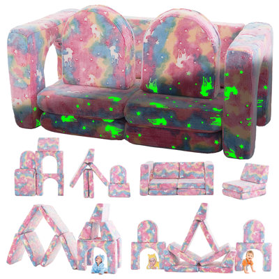 Camborne Kids Couch 10PCS, Modular Kids Couch for Playroom Bedroom, 10 in 1 Multifunctional Couch by Gemma Violet