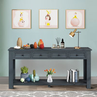Ameah Classic Wood Console Table with Drawers and Bottom Shelf by Red Barrel Studio