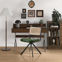 Markwart Mid-Century Modern Swivel Task Chair with Rattan Low Back Tufted Seat and Black Steel Frame by Bay Isle Home