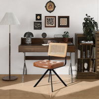 Markwart Mid-Century Modern Swivel Task Chair with Rattan Low Back Tufted Seat and Black Steel Frame by Bay Isle Home