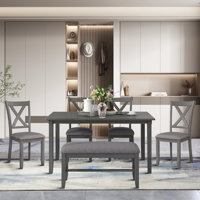 Bremble Vintage style 6 - Piece Dining Set with x-back dining chairs and bench for dining area by Rosalind Wheeler