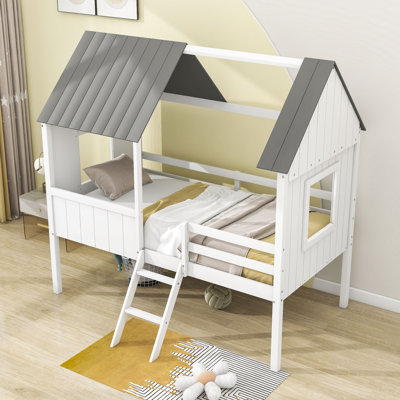 Adalrik Kids Twin Wood Loft Bed with Built-in Ladder by Harper Orchard