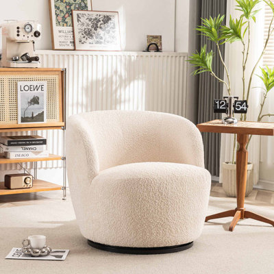 Hadriel Small Swivel Chair,Full Assembled Boucle Upholstered Fabric Barrel Chair,Small Space Armchair by Ivy Bronx