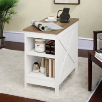 Dmitri Farmhouse End Table with Charging Station & Storage Shelf by Laurel Foundry Modern Farmhouse