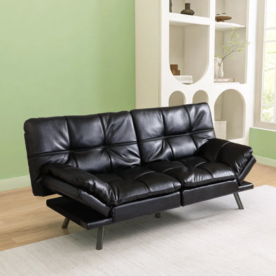 Jaykob 71 Inch Convertible Faux Leather Futon Sofa Bed with Adjustbale Arms,Loveseat Sleeper For Living Room, Bedroom, Studio, Apartment, Dorm, Home O by George Oliver