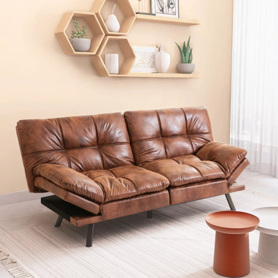 Jaykob 71 Inch Convertible Faux Leather Futon Sofa Bed with Adjustbale Arms,Loveseat Sleeper For Living Room, Bedroom, Studio, Apartment, Dorm, Home O by George Oliver