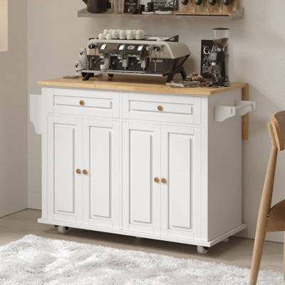 Laronna Rolling Kitchen Island with Solid Wood Top by Winston Porter