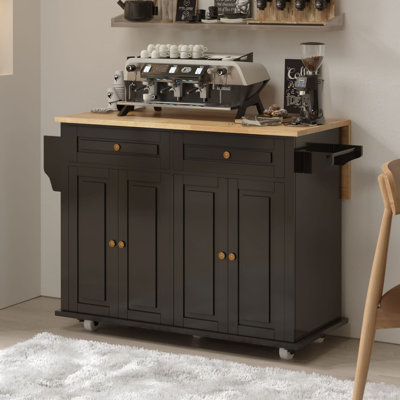 Laronna Rolling Kitchen Island with Solid Wood Top by Winston Porter