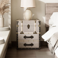 Lannigan Vintage Storage Chest with Buckle Hinged Top, Linen Accent End Side Table by Winston Porter