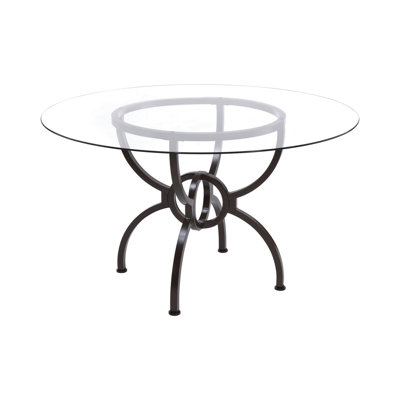 Amarvir 48 Inch Round Dining Table, Clear Glass Top, Interlocked Ring Motif Legs by Lark Manor