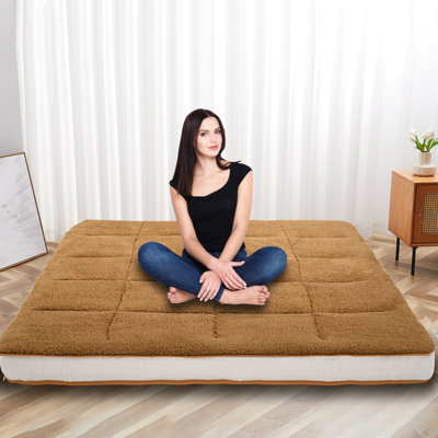 Paoli Japanese Floor Mattress, 4" Thick Sherpa Fleece Futon Mattress, Roll Up Sleeping Pads, Reversible and Portable Folding Foam Floor Bed Tatami Mat by Alwyn Home