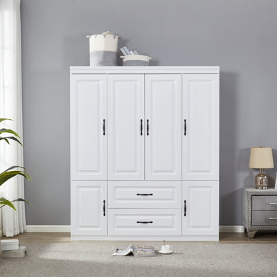 Vianna White Modern Armoire with Soft-Close Doors — MDF Wardrobe Closet with Shelves & Drawers by Latitude Run