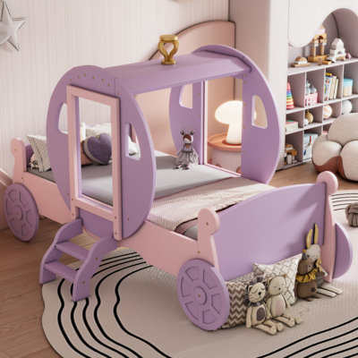 Addilee Twin size Princess Carriage Bed with Crown, Wood Platform Car Bed by Zoomie Kids