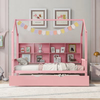 Spahr Noria Wooden Size House Bed with Trundle, Kids Bed with Shelf by Harper Orchard