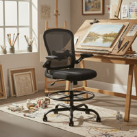 Laquon Ergonomic Mesh Drafting Chair Tall Office Chair With Adjustable Footrest Ring