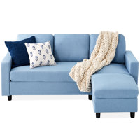 Shaine Linen Sectional Sofa Couch w/ Chaise Lounge, Reversible Ottoman Bench