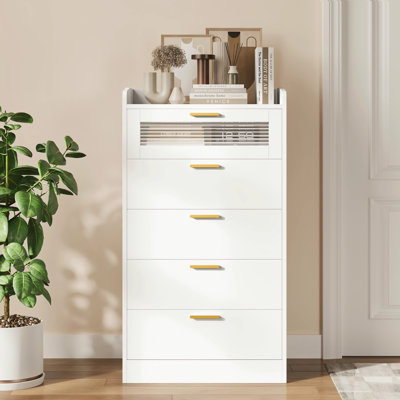 Bocker 45.6" 5 - Drawer Dresser with Glass Door by Wade Logan