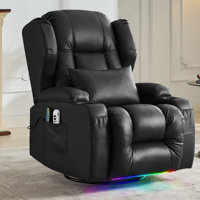 Vegan Leather Power Swivel Rocker Recliner Chair Home Theater Seating with LED Light and Cup Holder by Wrought Studio