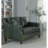 Asmunn 57” Distressed Green Top Grain Leather Sloped Arm Loveseat by Wildon Home