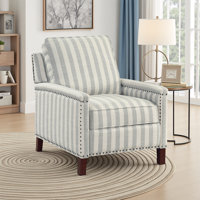 Lenzini 29" Modern and Contemporary Striped Fabric Track Arm Push Back Recliner - Easy Manual Push-Back Reclining, Sophisticated Nailhead Trim Accents by Winston Porter