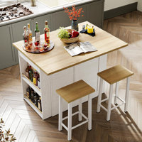 3 Pieces Kitchen Island Set with Storage Cabinet, Drawers, and 2 Stools by Winston Porter
