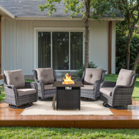 Chalsea 4 - Person Swivel Glide Chair Outdoor Seating Group with Fire Pit with Cushions