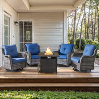 Chalsea 4 - Person Swivel Glide Chair Outdoor Seating Group with Fire Pit with Cushions by Red Barrel Studio