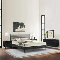 Greylynn 4 Piece Platform Bedroom Set in Wood with Gray Upholstered Headboard by Loon Peak