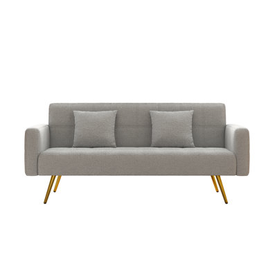 Quiniya 71.26" Modern Teddy Velvet Sofa Bed Folding Couch with Two Throw Pillows for Living Room by Mercer41