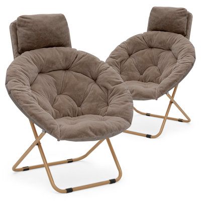 Pouya Upholstered Round Saucer Chairs with Headrest, Folding Cozy Lounge Chairs Papasan Moon Chairs by Mercer41