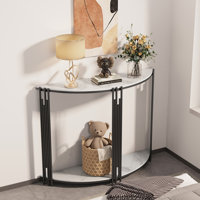 Fulmis Half-Mooned 39.4 Console Table Sintered Stone with 2-Tier Storage by Wrought Studio