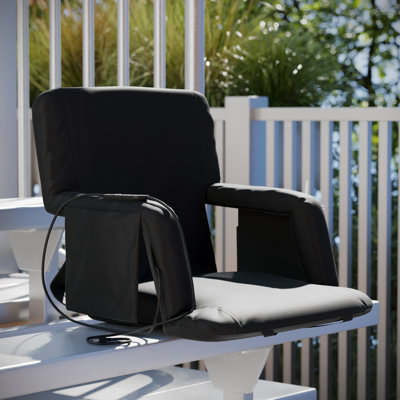 Extra Wide Portable Heated Reclining Stadium Chair w/Armrests, Padded Back & Heated Seat by Hokku Designs