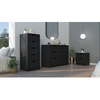 Stockley 3 Piece Bedroom Set, Nightstand + Dresser + Dresser, Black by Ebern Designs
