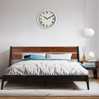 2-Pcs Bedroom Set – Solid Wood Platform Bed Frame & Matching Nightstand, Mid-Century Modern Scandinavian, 800 lbs Capacity, No Box Spring Needed by Latitude Run