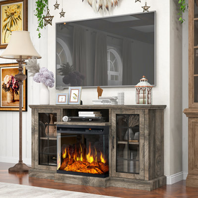 3-Sided Glass Fireplace TV Stand by Millwood Pines
