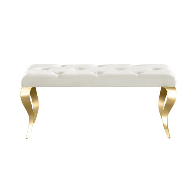 Beige Velvet Bench With Gold Cabriole Legs by Everly Quinn